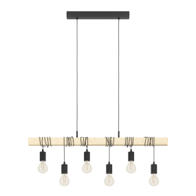Townshend 100cm Bois suspension De Eglo - La poutre en bois naturel et les d&eacute;tails noirs cr&eacute;ent une ambiance chaleureuse et industrielle.