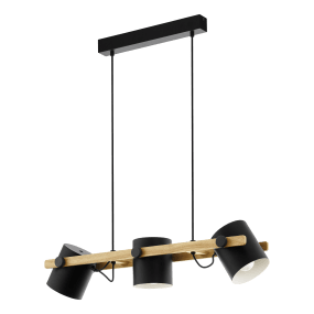 Hornwood 78cm Noir suspension De Eglo - Ses trois abat-jour noirs &agrave; int&eacute;rieur blanc, orientables, diffusent une lumi&egrave;re efficace et agr&eacute;able, adaptable &agrave; vos besoins.