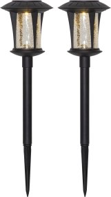 Monaco Pack De 2 Noir lampe solaire De Star Trading - Les lampes se rechargent à l'énergie solaire pendant la journée et s'allument automatiquement à la tombée de la nuit, pour un éclairage extérieur simple et écoénergétique.