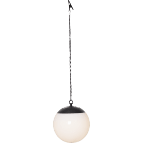 Globus Blanc lampe solaire De Star Trading - Globus est une &eacute;l&eacute;gante suspension solaire en polystyr&egrave;ne blanc, facile &agrave; installer gr&acirc;ce &agrave; sa cha&icirc;ne et son clip inclus.