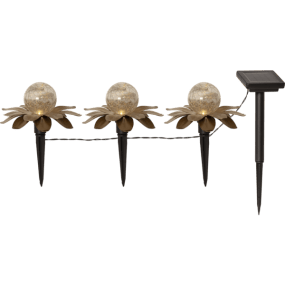 Lilly Pack De 3 Or lampe solaire De Star Trading - Le panneau solaire est reli&eacute; par un c&acirc;ble de 2&nbsp;m&egrave;tres, ce qui permet de placer facilement la guirlande en plein soleil pour une recharge optimale.