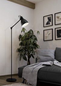Priddy Noir lampadaire De Eglo - L'int&eacute;rieur blanc de l'abat-jour diffuse une lumi&egrave;re douce et agr&eacute;able, faisant de cette lampe un &eacute;l&eacute;ment de d&eacute;coration raffin&eacute; dans n'importe quelle pi&egrave;ce.