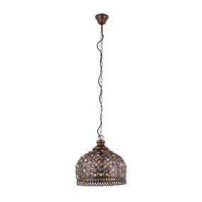 Jadida Ø33 Cuivre antique suspension De Eglo - Ce type d'éclairage peut créer un jeu de lumière chaleureux et invitant grâce à ses détails colorés, ce qui le rend parfait pour créer une atmosphère chaleureuse dans les salons, les salles à manger ou d'autres espaces communs où vous souhaitez un éclairage à la fois décoratif et fonctionnel.