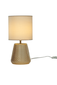 Alissa 35cm Ambre lampe de table De Aneta Lighting - Son pied en verre ambr&eacute; &agrave; la texture d&eacute;licate et &agrave; la finition miroir, ainsi que son abat-jour en tissu beige, diffusent une lumi&egrave;re douce et agr&eacute;able.