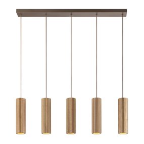 Lakewood 95cm Bois suspension De Brilliant - Les cinq abat-jour sont alignés et leur hauteur est réglable lors de l'installation pour s'adapter à la pièce et à l'emplacement souhaité.