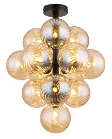 Conor Ø40 Ambre plafonnier De Globo Lighting - Den har 13st dekorativa ambertonade glaskupor som alla omfamnar en ljusk&auml;lla vilket skapar en fin och harmonisk ljusspridning i rummet.