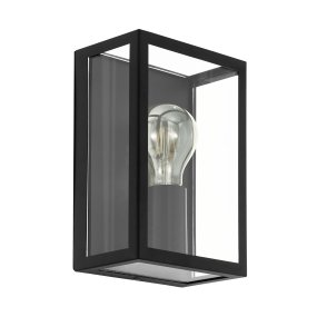 Alamonte Noir lampe d’extérieur De Eglo - Fabriqu&eacute;e en m&eacute;tal noir, elle est dot&eacute;e d'&eacute;l&eacute;ments en verre transparent qui mettent en valeur la source lumineuse et cr&eacute;ent un magnifique jeu de lumi&egrave;re.