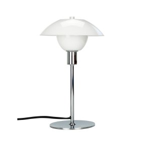 Bergen 32cm Opale lampe de table De Dyberg Larsen - Livré avec un câble textile noir de 1,6 m de long et un interrupteur d'alimentation.