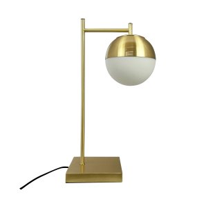 Caen 45cm Laiton/blanc lampe de table De Dyberg Larsen - La lampe est dotée d'un câble en tissu noir de 1,6 mètre de long avec un interrupteur marche/arrêt, ce qui la rend à la fois élégante et fonctionnelle.