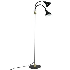 Lilje Noir lampadaire De Dyberg Larsen - Lily golvlampa i svart och m&auml;ssing kombinerar modern design med flexibilitet och funktionalitet.