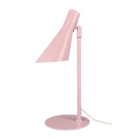 DL12 Mini 40cm Rose lampe de bureau De Dyberg Larsen - Elle est fournie avec un câble textile noir de 1,6 m, un interrupteur et une prise secteur.