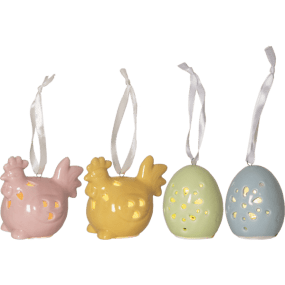 Esther Multicolore De Star Trading - D&eacute;coration de P&acirc;ques compos&eacute;e de deux poussins et de deux &oelig;ufs en porcelaine brillante.