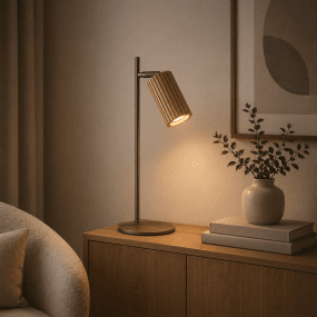 Lakewood 46cm Brun lampe de bureau De Brilliant - Sa forme élancée et son socle rond et stable la rendent idéale pour un bureau, mais elle convient également comme lampe de lecture sur une table d'appoint.
