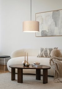 Feniglia Ø38 Beige suspension De Eglo - Son abat-jour en lin, dans une teinte chaude et naturelle, diffuse une lumi&egrave;re douce et agr&eacute;able.