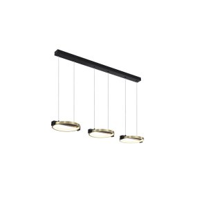 Aerial 106cm Laiton/noir De Searchlight - Aerial est une suspension &eacute;l&eacute;gante compos&eacute;e de trois anneaux en laiton satin&eacute; et de d&eacute;tails noirs, lui conf&eacute;rant un style industriel moderne.