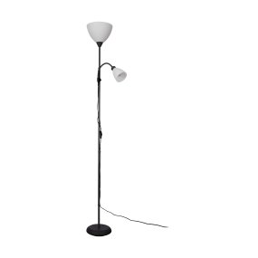 Montanini Noir lampadaire De Eglo - La lampe frontale utilise une douille E27 et le bras articul&eacute; une douille E14, vous permettant ainsi d'adapter parfaitement l'&eacute;clairage &agrave; vos besoins et &agrave; l'ambiance souhait&eacute;e.