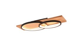 Barca 75cm Bois plafonnier De Trio Lighting - Ses formes géométriques et l'association harmonieuse du métal noir mat et du bois naturel ; crée une atmosphère agréable et avec le variateur SWITCH intégré, la luminosité peut être facilement réglée sur trois niveaux.