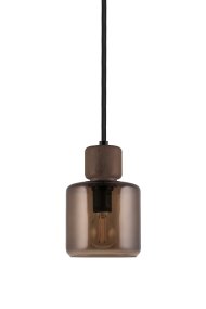 DOT Ø10 Brun De Globen Lighting - Le bouton en bois caractéristique contraste nettement avec l'abat-jour en verre et confère à la lampe son caractère.