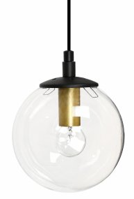 Perla W Ø16 Laiton suspension De Hallbergs - Avec la combinaison de la boule de verre ronde et transparente et du m&eacute;tal &eacute;l&eacute;gant en laiton et noir, Perla attire tous les regards dans la pi&egrave;ce.