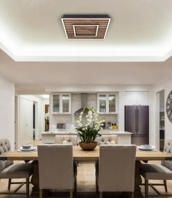 Woody 45cm Bois plafonnier De Globo Lighting - Takf&auml;stet som efterliknar akustikpanel i kombination med de mattsvarta detaljerna i metall bidrar med industriell k&auml;nsla till rummet.