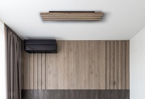 Hayden 80cm Bois plafonnier De Globo Lighting - Den rektangul&auml;ra plafonden Hayden &ouml;vertalar med sin moderna akustikpanel-look och bidrar med en h&auml;rlig ljusspridning i rummet.
