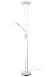 Nice Blanc lampadaire De Aneta Lighting - L'éclairage de 1600 lumens et le bras de lecture de 400 lumens sont tous deux réglables à l'aide de boutons séparés.