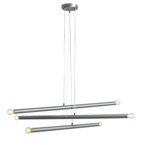 Tubo 6 100cm Acier suspension De Artera - Elle se compose de trois fins tubes m&eacute;talliques &agrave; la finition acier &eacute;l&eacute;gante, dispos&eacute;s &agrave; diff&eacute;rentes hauteurs et angles pour cr&eacute;er un effet dynamique et a&eacute;rien.