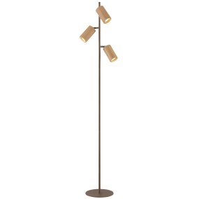 Lakewood Brun lampadaire De Brilliant - La structure en métal tressé et le socle rond confèrent à la lampe une légèreté aérienne, tandis que les détails en bois ajoutent une touche naturelle.