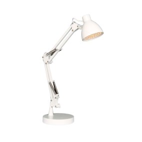 Bronx 40cm Blanc lampe de bureau De Halo Design - Les articulations mobiles permettent de diriger et d'aligner la lumière comme souhaité, ce qui la rend idéale comme lampe de lecture.