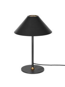Hygge 35cm Noir lampe de table De Halo Design - L&#39;abat-jour conique offre une lumi&egrave;re douce et agr&eacute;able, parfaite pour cr&eacute;er une atmosph&egrave;re chaleureuse et relaxante dans le salon, la chambre ou sur la terrasse.