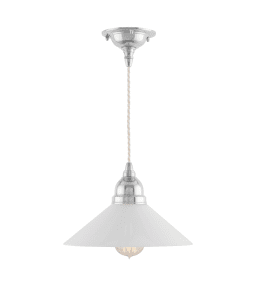 Byström 60 Nickel De Karlskrona lampfabrik - Bystr&ouml;m &auml;r ett sladdupph&auml;ng med ett n&aring;got modernare formspr&aring;k, med inspiration fr&aring;n den tidiga modernismen p&aring; 1920- och 30-talet - dock fortfarande tillverkad helt i m&auml;ssing med f&ouml;rnicklad yta och f&ouml;rsedd med den klassiska tvinnade knoppledningen.