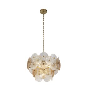 Wagon Wheel Ø45 Bronze suspension De Searchlight - L'effet de verre brisé crée un jeu de lumière magique dans la pièce et le verre gravé clair et ambré ajoute à la fois chaleur et style.