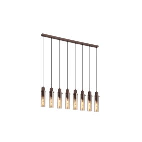 Sweden 110cm Brun De Searchlight - Ses abat-jour allongés en verre ambré créent une lumière douce et une ambiance raffinée, tandis que sa structure en métal couleur moka apporte une touche sophistiquée et moderne.
