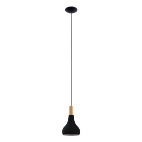 Sabinar Ø18 Noir suspension De Eglo - L'abat-jour noir combiné à des détails en bois crée un look élégant et nordique qui s'intègre parfaitement au-dessus de la cuisine, de la table à manger ou comme spot décoratif.