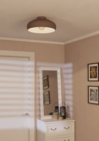 Mogano Ø40 Brun plafonnier De Eglo - Avec sa forme doucement arrondie et sa finition marron mat, il crée une atmosphère chaleureuse et cosy, parfaite pour le salon, la chambre ou le couloir.