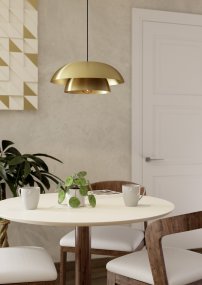 Cenciara Ø40 Laiton suspension De Eglo - Son design sophistiqu&eacute; allie &eacute;clairage fonctionnel et ambiance exclusive, faisant de cette suspension un &eacute;l&eacute;ment de d&eacute;coration &eacute;l&eacute;gant, id&eacute;al par exemple dans un salon ou au-dessus d'une table &agrave; manger.