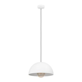 Gaetano Ø38 Blanc De Eglo - La lampe est suspendue à un câble fin et noir, créant un design simple et élégant.