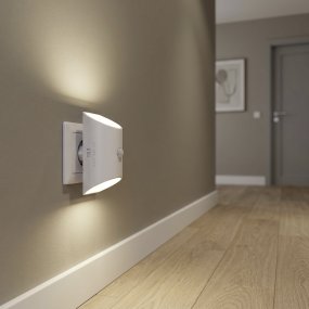 Merta Blanc applique murale De Eglo - À une hauteur d'installation de 1,2 mètre, le détecteur a une portée de 5 mètres et un angle de détection de 120°.