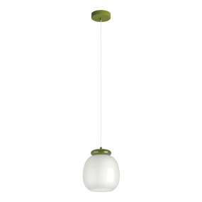 Berardelli Ø23 Blanc De Eglo - Le vert de l'abat-jour et les ornements qui le surplombent apportent une touche ludique et une belle note de couleur à la pièce.