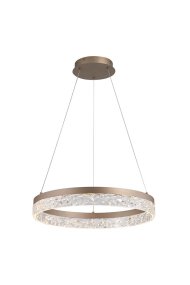 Madeleine Ø50 brun clair De Searchlight - Sa structure en m&eacute;tal brun clair entoure un cercle contenant un diffuseur en acrylique transparent orn&eacute; d'un motif cristallin, cr&eacute;ant un jeu de lumi&egrave;re scintillant et enchanteur.