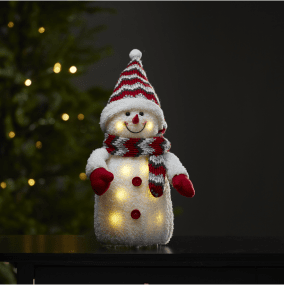 Joylight Bonhomme De Neige Blanc De Star Trading - Figurine d&eacute;corative &agrave; piles en forme de bonhomme de neige douillet avec &eacute;clairage LED.