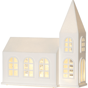 Vinter 20cm Blanc De Star Trading - Son toit blanc &eacute;clatant et ses magnifiques fen&ecirc;tres scintillent et brillent magnifiquement lorsqu'elle est allum&eacute;e, d'une lumi&egrave;re blanche et chaleureuse.