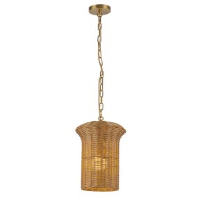 Kai Ø28 Nature De Elstead Lighting - Le rotin naturel conf&egrave;re &agrave; la lampe une ambiance chaleureuse et accueillante, tandis que les d&eacute;tails en or bross&eacute; cr&eacute;ent un contraste &eacute;l&eacute;gant.