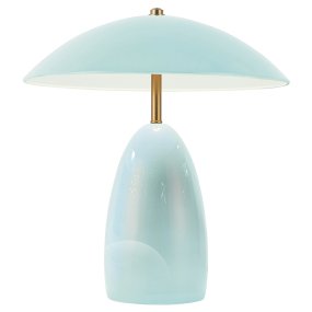 Poppy 35cm bleu clair De Elstead Lighting - La lampe est &eacute;quip&eacute;e d'une LED int&eacute;gr&eacute;e de 11,5 W, d&eacute;livrant un flux lumineux de 761 lumens et une lumi&egrave;re blanc chaud (3000 K).