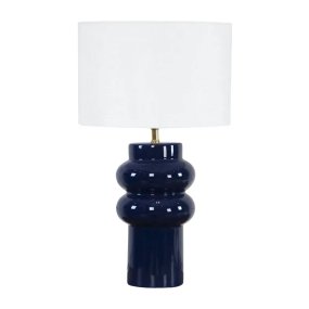 Anelli 56cm Bleu De Nordic Lighting - La lampe de table Anelli&nbsp;, avec son pied en c&eacute;ramique bleue brillante et son abat-jour en lin blanc, est un &eacute;l&eacute;ment de d&eacute;coration &eacute;l&eacute;gant et moderne.
