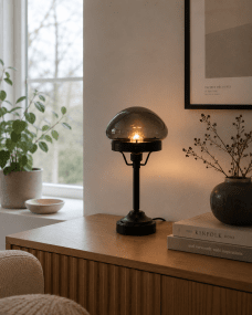 Jas 30cm Noir lampe de table De Lampan - La lampe est fournie avec un c&acirc;ble en plastique noir de 1,5 m de long, &eacute;quip&eacute; d'un interrupteur et d'une prise.