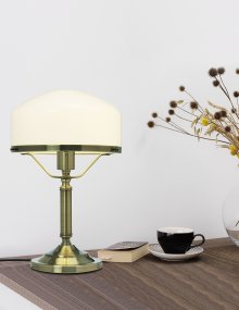 Ditmar 38cm Antique De Cottex - La lampe de table Ditmar en aspect laiton et verre blanc est une lampe élégante au design intemporel.