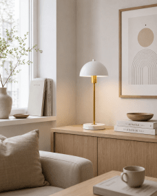 Dito 47cm Blanc lampe de table De Nordic Lighting - La lampe est fournie avec un c&acirc;ble transparent de 1,8 m, un interrupteur et une prise secteur.