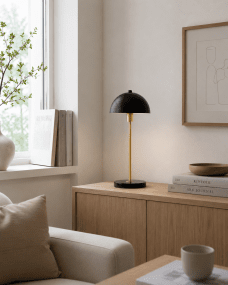 Dito 47cm Noir lampe de table De Nordic Lighting - Son abat-jour noir et son socle en marbre lui conf&egrave;rent une allure sophistiqu&eacute;e, tandis que sa tige &agrave; la finition dor&eacute;e brillante apporte une touche chaleureuse et luxueuse.