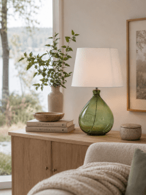 Tasso 55cm Vert lampe de table De Lampan - Tasso trouve sa place aussi bien sur une table d'appoint, un bureau ou une table de chevet, y apportant une touche de couleur et de caract&egrave;re.